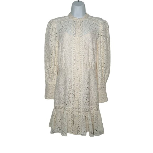 Veronica Beard Hilda Lace Mini Dress Ivory Long Sleeve Boho Cottagecore 2 - Picture 7 of 16